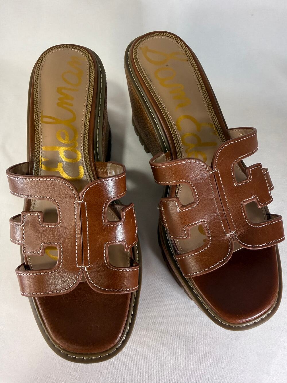 Sam Edelman Brown H Cutout Wedge Slide Sandals Women Size 8.5 Platform Lug Sole